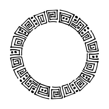 Doodle hand drawn circle frame isolated on white background. vector illustration. Curly ornate swoosh border. Cute romantic curlicue scrawl style.のイラスト素材
