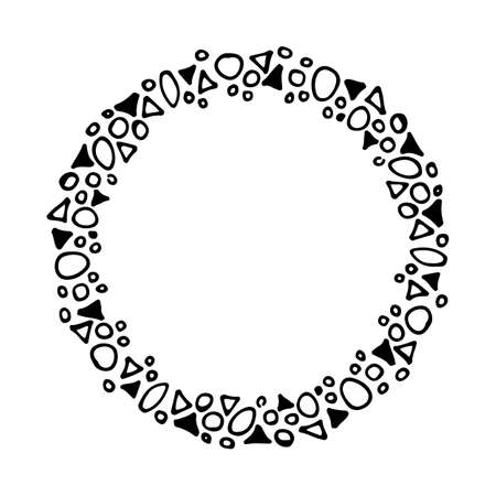 Doodle hand drawn circle frame isolated on white background. vector illustration. Curly ornate swoosh border. Cute romantic curlicue scrawl style.のイラスト素材