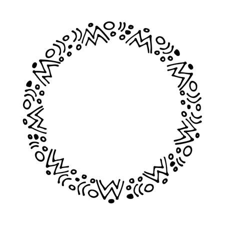 Doodle hand drawn circle frame isolated on white background. vector illustration. Curly ornate swoosh border. Cute romantic curlicue scrawl style.のイラスト素材