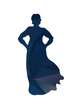 Body positive woman silhouette plus-size model isolated on white background. Vector illustration plus-size models for fashion booklet, leaflet, poster.のイラスト素材