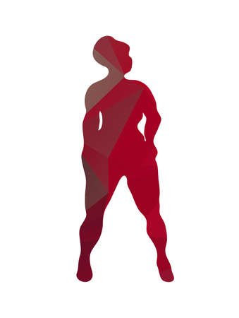 Body positive woman silhouette plus-size model isolated on white background. Vector illustration plus-size models for fashion booklet, leaflet, poster.のイラスト素材