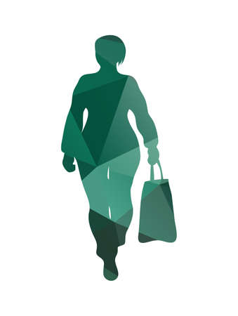 Body positive woman silhouette plus-size model isolated on white background. Vector illustration plus-size models for fashion booklet, leaflet, poster.のイラスト素材