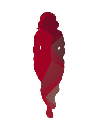 Body positive woman silhouette plus-size model isolated on white background. Vector illustration plus-size models for fashion booklet, leaflet, poster.のイラスト素材