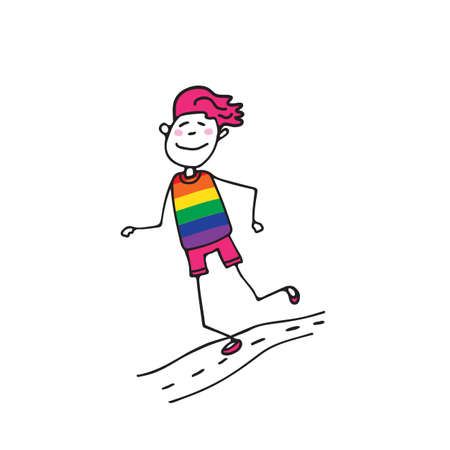 LGBT support symbol. Happy gay on a morning jog. Pride month. Vector illustration design element for leaflet, magnet, sticker, booklet.のイラスト素材