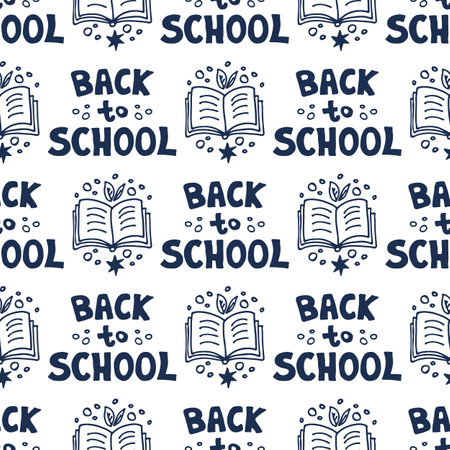 Seamless pattern with Back to school lettering. vector illustration. Design element for banner, booklet, leaflet, wrapping paper or fabric.のイラスト素材