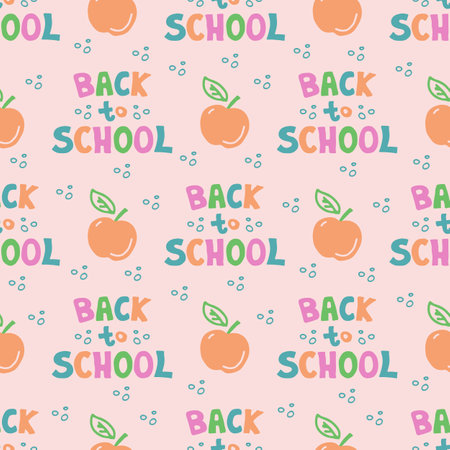 Seamless pattern with Back to school lettering. vector illustration. Design element for banner, booklet, leaflet, wrapping paper or fabric.のイラスト素材