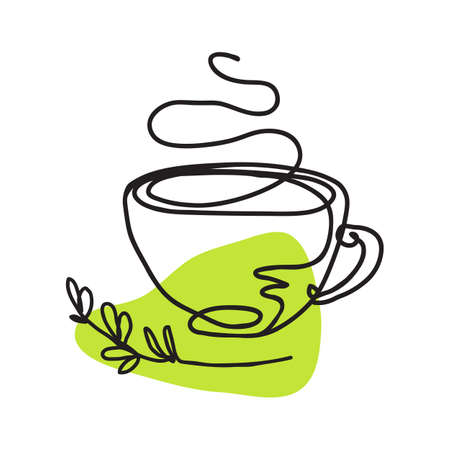Tea cup isolated on white background. Line art vector illustration. Design element for booklet, leaflet, sticker, banner.のイラスト素材