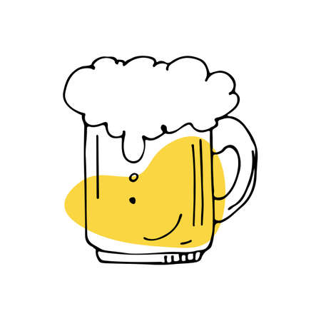 Beer glass isolated on white background. Line art vector illustration. Design element for booklet, leaflet, sticker, banner.のイラスト素材