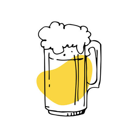 Beer glass isolated on white background. Line art vector illustration. Design element for booklet, leaflet, sticker, banner.のイラスト素材