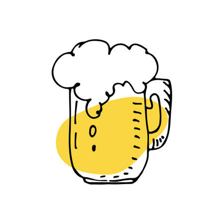 Beer mug isolated on white background. Line art vector illustration. Design element for booklet, leaflet, sticker, banner.のイラスト素材