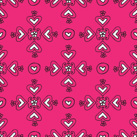 Seamless pattern with flowers and hearts. vector romantic illustration. Design element for fabric, wallpaper or wrapping paper.のイラスト素材