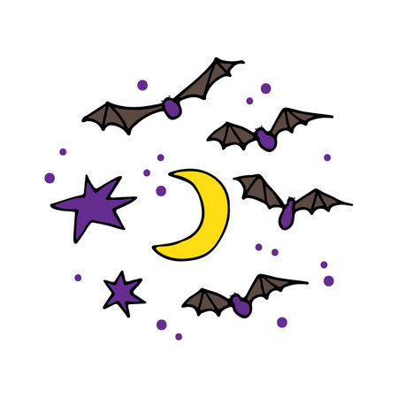 Halloween characters isolated on white background. Hand drawn or doodle vector illustration. Design element for poster, banner, leaflet, sticker, magnet.のイラスト素材