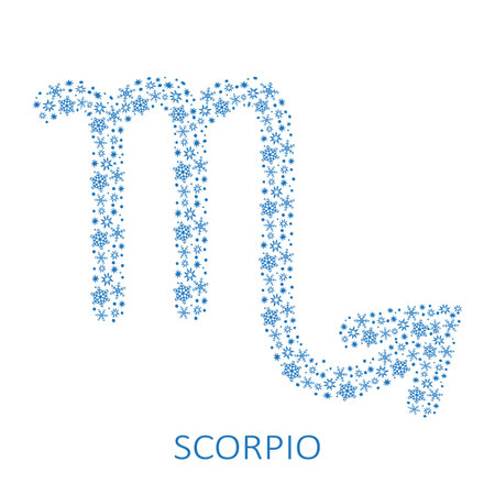Zodiac sign Scorpio with snowflakes isolated on white background. New Year zodiac constellation. Design element for horoscope and astrological forecast. vector illustration.のイラスト素材