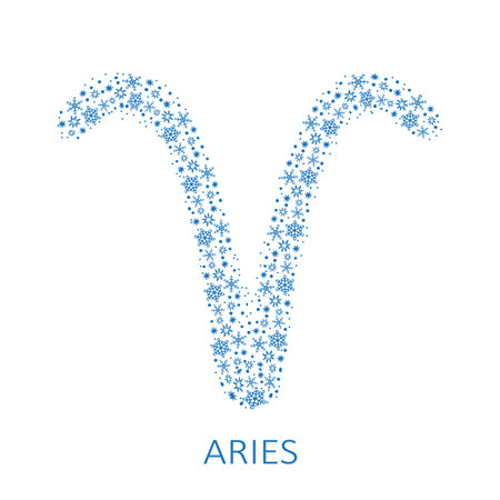Zodiac sign Aries with snowflakes isolated on white background. New Year zodiac constellation. Design element for horoscope and astrological forecast. vector illustration.のイラスト素材