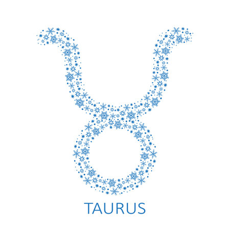 Zodiac sign Taurus with snowflakes isolated on white background. New Year zodiac constellation. Design element for horoscope and astrological forecast. vector illustration.のイラスト素材