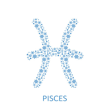 Zodiac sign Pisces with snowflakes isolated on white background. New Year zodiac constellation. Design element for horoscope and astrological forecast. vector illustration.のイラスト素材