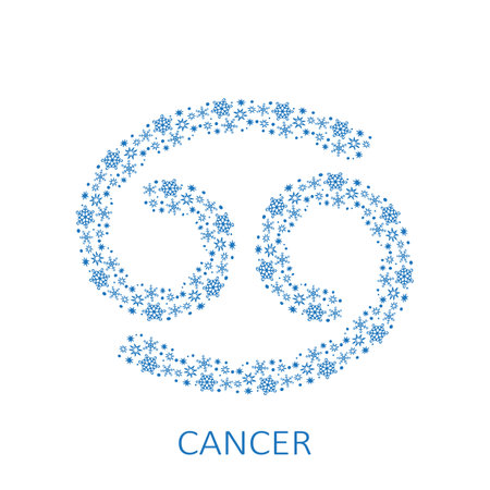 Zodiac sign Cancer with snowflakes isolated on white background. New Year zodiac constellation. Design element for horoscope and astrological forecast. vector illustration.のイラスト素材