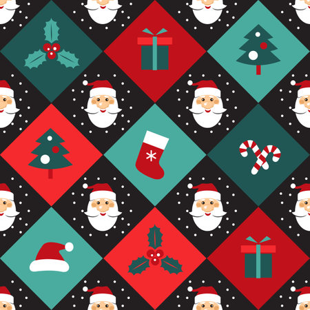 Seamless pattern with Christmas and New Year symbols for banner, wallpaper, wrapping paper or fabric. Flat design vector illustration.のイラスト素材