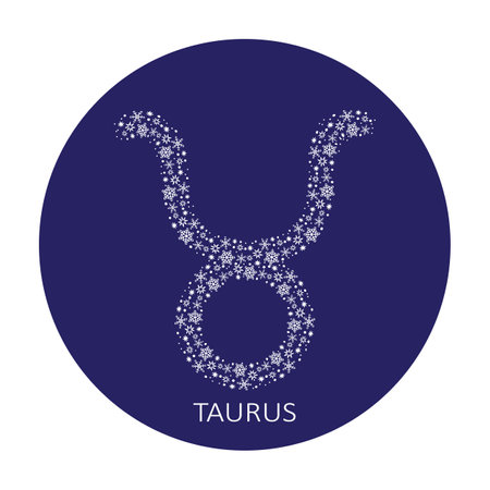 Zodiac sign Taurus with snowflakes isolated on a blue background. New Year zodiac constellation. Design element for horoscope and astrological forecast. vector illustration.のイラスト素材