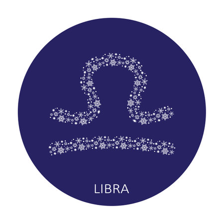 Zodiac sign Libra with snowflakes isolated on a blue background. New Year zodiac constellation. Design element for horoscope and astrological forecast. vector illustration.のイラスト素材