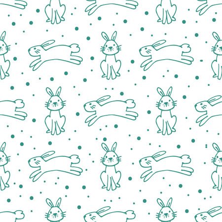 Seamless pattern with cute rabbits. Hand drawn vector design elements for Easter or Chinese New Year 2023. Doodle style.のイラスト素材