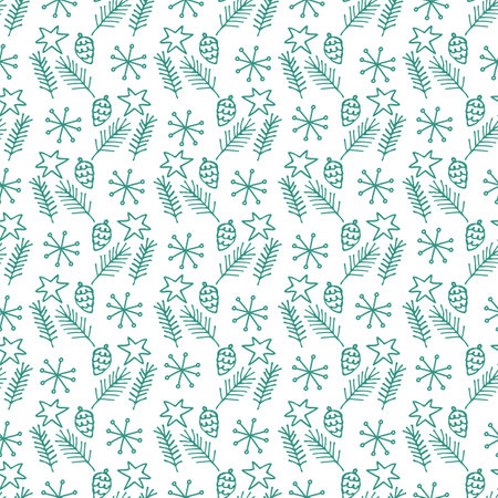 Seamless pattern with Christmas and New Year symbols. Doodle vector illustration for banner, wallpaper, wrapping paper or fabric.のイラスト素材