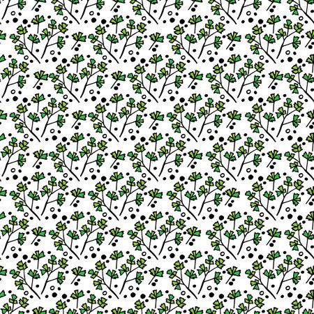 Seamless pattern with parsley or celery green. Doodle vector illustration. Design element for fabric, wallpaper, wrapping paper, menu, farm product promotion, healthy food, culinary.のイラスト素材