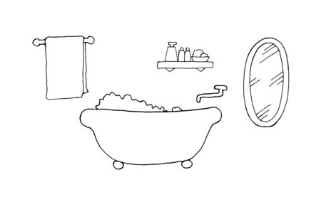 Line drawing of a bathroomのイラスト素材