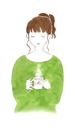 Watercolor woman with mug