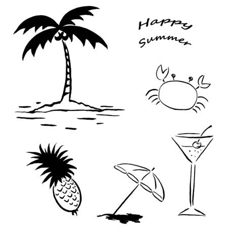 Summer Line Drawing Illustrationsのイラスト素材