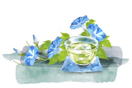 Ice green tea with morning gloryの写真素材
