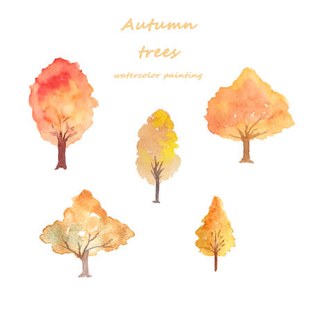 Watercolor illustration of autumn treesの写真素材