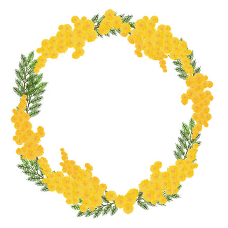 Watercolor mimosa flower wreathの写真素材