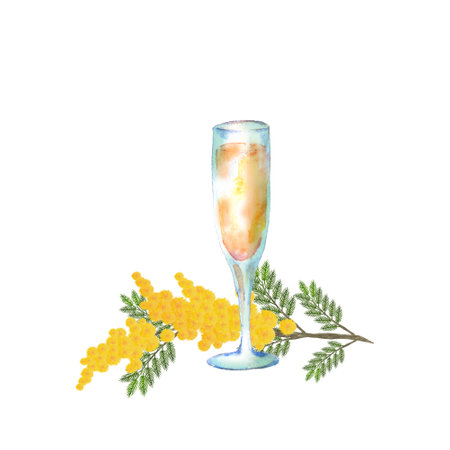 Watercolor illustration of mimosa cocktailの写真素材
