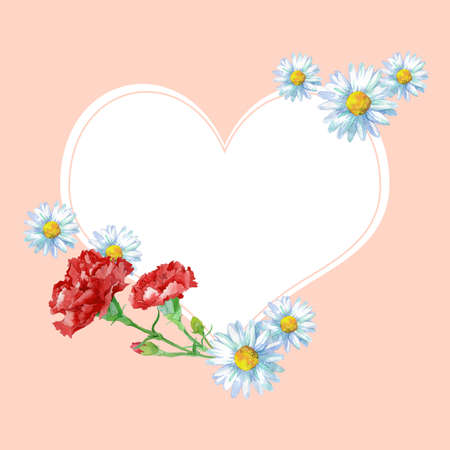 Watercolor carnation and daisy flower decorationの写真素材