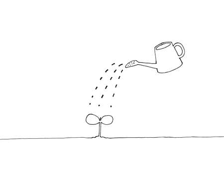 Line drawing of watering plantのイラスト素材