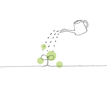 Line drawing of watering plantのイラスト素材
