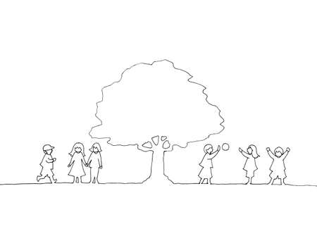 Children playing under the treeのイラスト素材