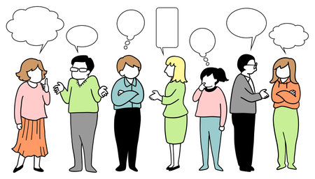 Line drawing illustration of different people talkingのイラスト素材