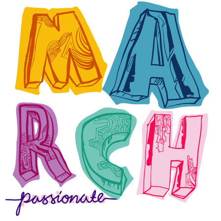 Vector illustration month of March with passionate wordのイラスト素材