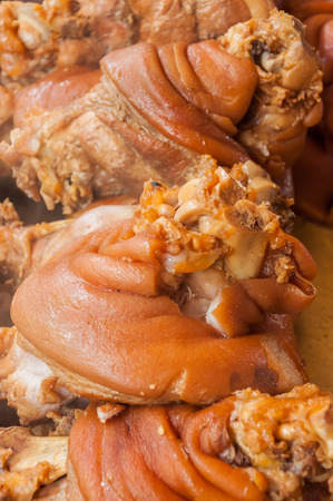 Close up pork leg pot stewed on sale at market   Ka Moo  の写真素材