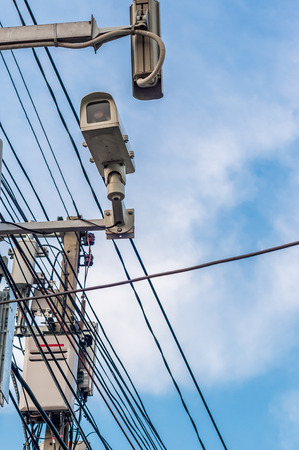 Two cctv security cameras on the street pylon の写真素材
