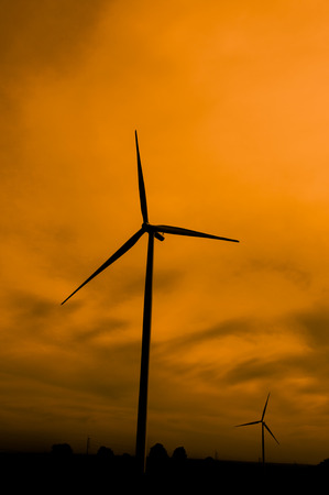 Wind Turbines in Silhouetteの写真素材
