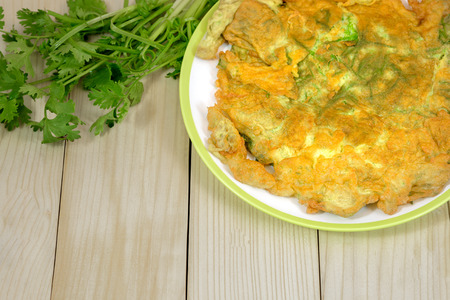 Homemade omelett with chaem( local Thai vegetables),Traditional Thai style foodの写真素材