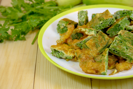 Homemade omelett with chaem( local Thai vegetables),Traditional Thai style foodの写真素材