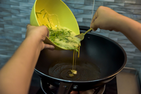 Homemade omelett with chaem( local Thai vegetables),Traditional Thai style foodの写真素材