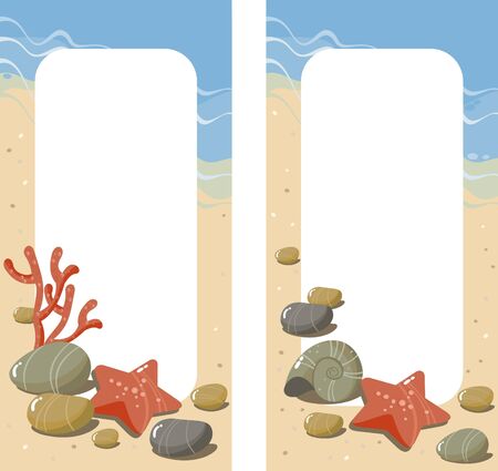 background with sea pebbles, seashells, starfish and coralのイラスト素材