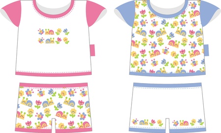 Two children set of clothes (for boys and girls) - blue and pinkのイラスト素材