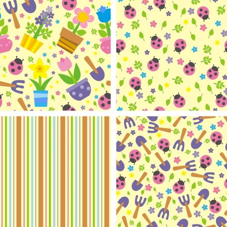 backgrounds with flowers and ladybugs, vector illustrationのイラスト素材