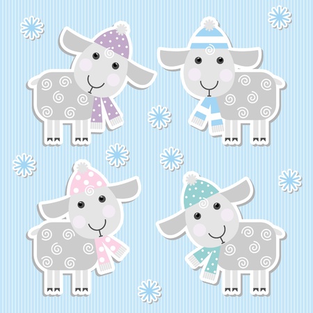 stickers with sheep on a blue backgroundのイラスト素材